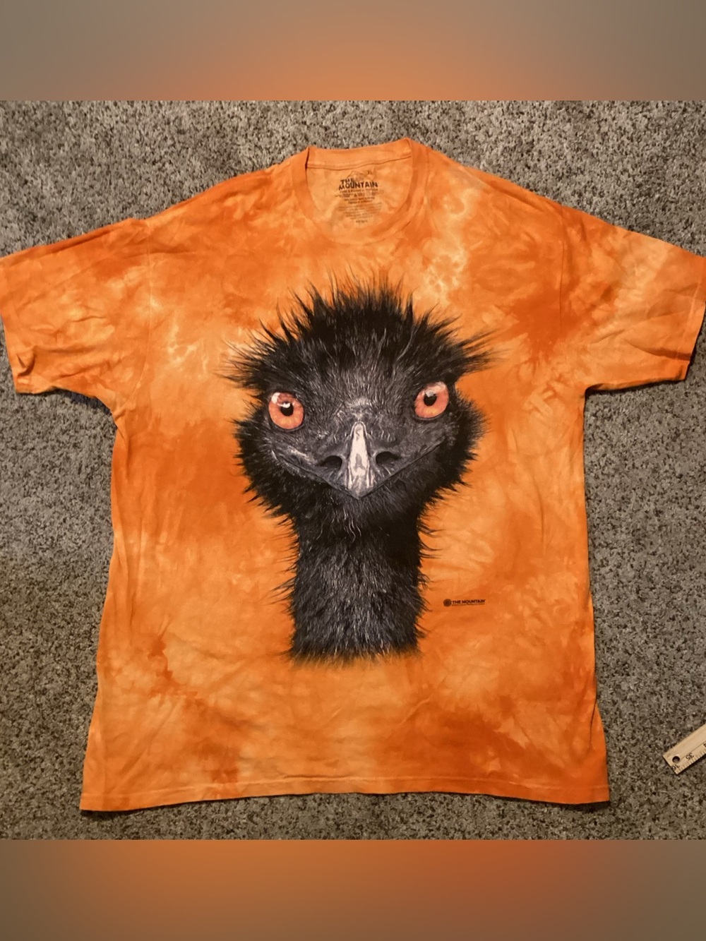 The Mountain Men’s T-Shirt Tee Tye Dyed Ostrich Shirt Orange Cotton Size XL